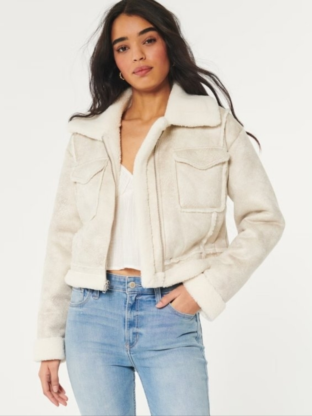 Hollister Faux Shearling Jacket Cream Small